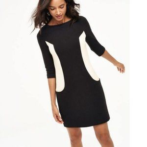 Boden Ottoman Ribbed colorblock shift dress US size 10 R black white MOD texture